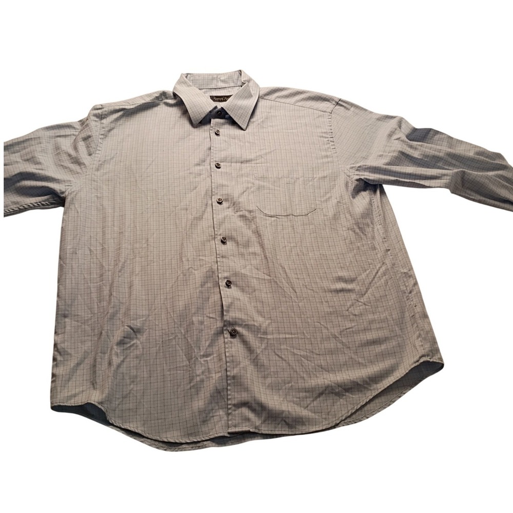Kenneth Roberts Platinum Men's Light Blue Grid Herringbone Button Down Shirt XL